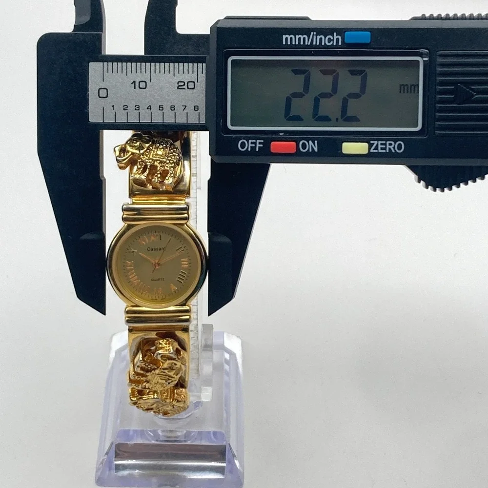 Cassant Womens Watch 22mm Gold Tone Elephant Slide Charms New Battery 6.75